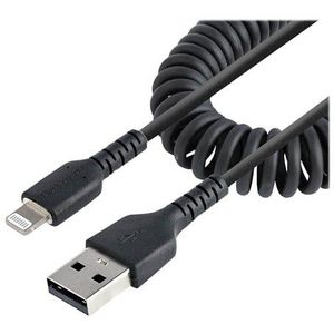 StarTech.com RUSB2ALT50CMBC 50cm USB A naar Lightning Kabel, Zwart, MFi Gecertificeerd, iPhone Lader Spiraalkabel, Duurzame Aramidevezels, Robuuste USB Lightning Laadkabel,50cm / 20 in,zwart