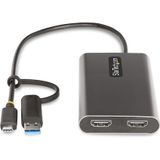 StarTech.com USB-C naar Dual-HDMI Adapter, USB-C of A naar 2x HDMI, 4K 60Hz, 100W Power Delivery Pass-Through, 30cm Ingebouwde Kabel, USB naar HDMI Multi-Monitor Converter voor Laptop