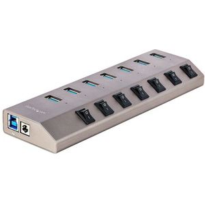 StarTech.com 7-Port Self-Powered USB-C Hub met Individuele On/Off Schakelaars, USB 3.0 5Gbps Expansion Hub met Power Supply, Desktop/Laptop USB-C naar USB-A Hub, USB Type C Hub met BC 1.2