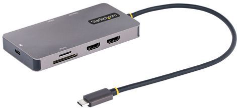 StarTech.com USB C Multiport Adapter, Dual HDMI Video, 4K 60Hz, 2 Port 5Gbps USB-A Hub, 100W Power Delivery Pass-Through, GbE, SD/MicroSD, 30cm Kabel, Travel Dock, Laptop Docking Station