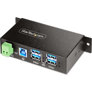StarTech.com 4-Port Managed USB Hub met 4x USB-A, Heavy Duty met Industriële Stalen Behuizing, ESD & Overspanningsbeveiliging, Wand/Bureau/Din-Rail Montage, USB 3.0/3.1/3.2 Gen 1 5Gbps