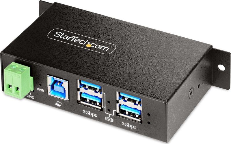 StarTech.com 4-Port Managed USB Hub met 4x USB-A, Heavy Duty met Industriële Stalen Behuizing, ESD & Overspanningsbeveiliging, Wand/Bureau/Din-Rail Montage, USB 3.0/3.1/3.2 Gen 1 5Gbps