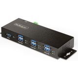 StarTech.com 7-Port Managed USB Hub met 4x USB-A, Heavy Duty met Industriële Stalen Behuizing, ESD & Overspanningsbeveiliging, Wand/Bureau/Din-Rail Montage, USB 3.0/3.1/3.2 Gen 1 5Gbps