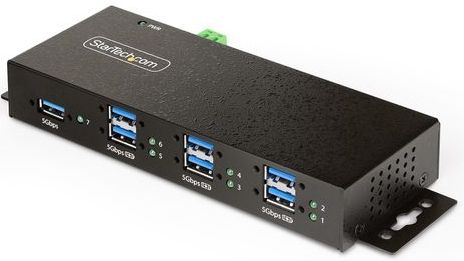 StarTech.com 7-Port Managed USB Hub met 4x USB-A, Heavy Duty met Industriële Stalen Behuizing, ESD & Overspanningsbeveiliging, Wand/Bureau/Din-Rail Montage, USB 3.0/3.1/3.2 Gen 1 5Gbps