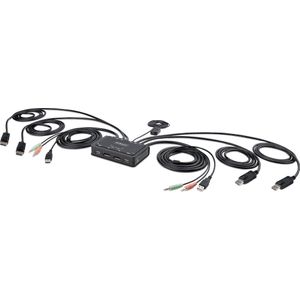 StarTech.com 2-Port Dual-Monitor DisplayPort Cable KVM Switch, 4K 60Hz, Compact KVM with 5ft/1.5m USB-A/DisplayPort/Audio Integrated Cables, Bus Powered - Remote Push Button/Hotkey Switching (C2-DD46-UA2-CBL-KVM) - KVM-/Audio-/USB-Switch - kompakt...