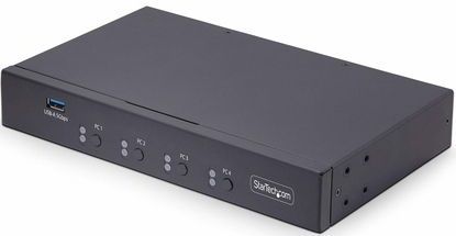 StarTech.com 4-Port KM Switch met Mouse Roaming, USB Switch voor Toetsenbord/Muis, 3.5mm/USB Audio, Randapparatuur delen voor 4 Computers, TAA Compliant