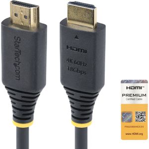 StarTech 1m Premium Gecertificeerde High Speed HDMI Kabel, 4K 60Hz/1440p 144Hz, HDR10/HDCP 2.2/ARC, 18Gbps, UHD HDMI 2.0 Kabel voor TV/Monitor/Display, TPE Mantel