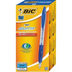 Bic Atlantis balpen - Intrekbaar - Blauw - 12 stuks