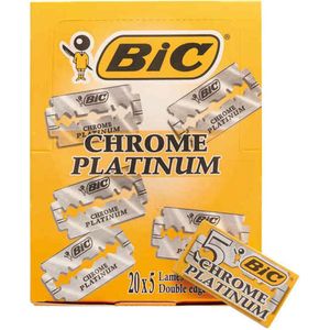 BIC Chrome Platinum Double Edge Scheermesjes - Voordeelverpakking 20x5 Stuks = 100 Scheermesjes