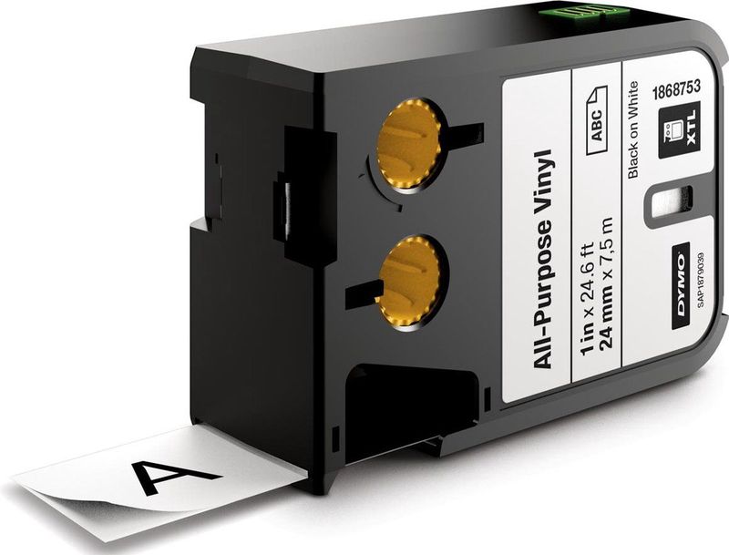 DYMO XTL multifunctionele labels van vinyl | 24 mm x 7 m | zwart op wit