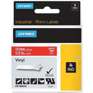 DYMO Rhino Band IND, Vinyl 12 mm x 5,5 m wit op rood