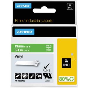 DYMO 1805420 IND Rhino tape vinyl wit op groen 19mm (origineel)