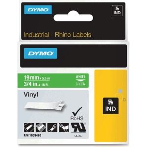 Dymo - 1805420 IND - Rhino Tape - Wit op Groen - 19 mm