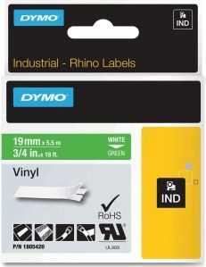 Dymo - 1805420 IND - Rhino Tape - Wit op Groen - 19 mm