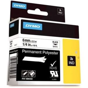DYMO 1805442 IND Rhino tape permanent polyester zwart op wit 6mm (origineel)