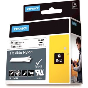 Labeltape Dymo Rhino industrieel nylon 24mm zwart op wit