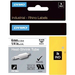 DYMO Rhino industriële Heat-Shrink Tube-labels | 6 mm x 1,5 m | zwarte afdruk op wit | voor Rhino labelprinters