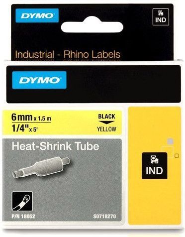 DYMO Rhino industriële Heat-Shrink Tube-labels | 6 mm x 1,5 m | zwarte afdruk op geel | voor Rhino labelprinters