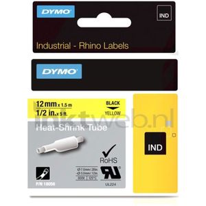 Labeltape Dymo Rhino 18054 krimpkous 9mmx1.5m zwart op geel