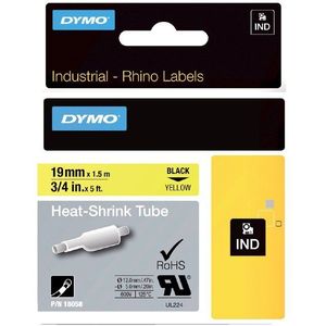 DYMO S0718340 / 18058 IND Rhino tape krimpkous zwart op geel 19mm (origineel)