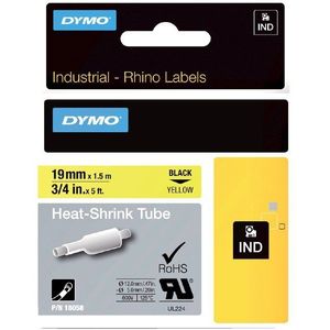 Dymo S0718340 / 18058 IND Rhino tape krimpkous zwart op geel 19 mm (origineel)