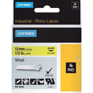 Dymo S0718450 / 18432 IND Rhino tape vinyl zwart op geel 12 mm (origineel)