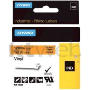 Dymo S0718490 / 18435 IND Rhino tape vinyl zwart op oranje 12 mm (origineel)