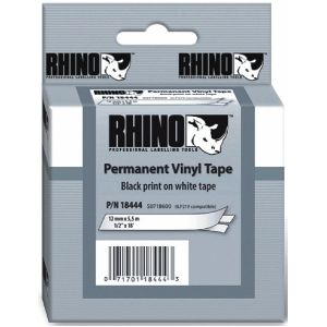 Dymo - Rhino - Labeltape - 12mm - Zwart op Wit - Vinyl