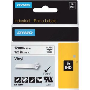 DYMO S0718600 / 18444 IND Rhino tape vinyl zwart op wit 12mm (origineel)