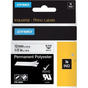 Dymo S0718210 / 18483 IND Rhino tape permanent polyester zwart op wit 12 mm (origineel)