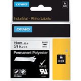 DYMO S0718220 / 18484 IND Rhino tape permanent polyester zwart op wit 19mm (origineel)