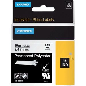 Dymo S0718220 / 18484 IND Rhino tape permanent polyester zwart op wit 19 mm (origineel)
