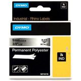 Dymo S0718170 / 18485 IND Rhino tape permanent polyester zwart op metallic 9 mm (origineel)