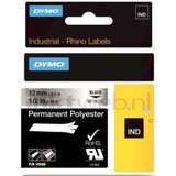 Dymo S0718180 / 18486 IND Rhino tape permanent polyester zwart op metallic 12 mm (origineel)