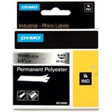 DYMO S0718200 / 18487 IND Rhino tape permanent polyester zwart op metallic 19mm (origineel)
