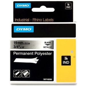 Dymo S0718200 / 18487 IND Rhino tape permanent polyester zwart op metallic 19 mm (origineel)