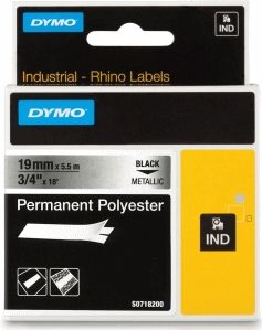 Dymo - S0718200 Tape - Permanent Polyester - Zwart op Metallic - 19 mm