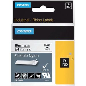 DYMO S0718120 / 18489 IND Rhino tape flexibel nylon zwart op wit 19mm (origineel)