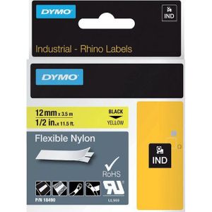 DYMO S0718080 / 18490 IND Rhino tape flexibel nylon zwart op geel 12mm (origineel)