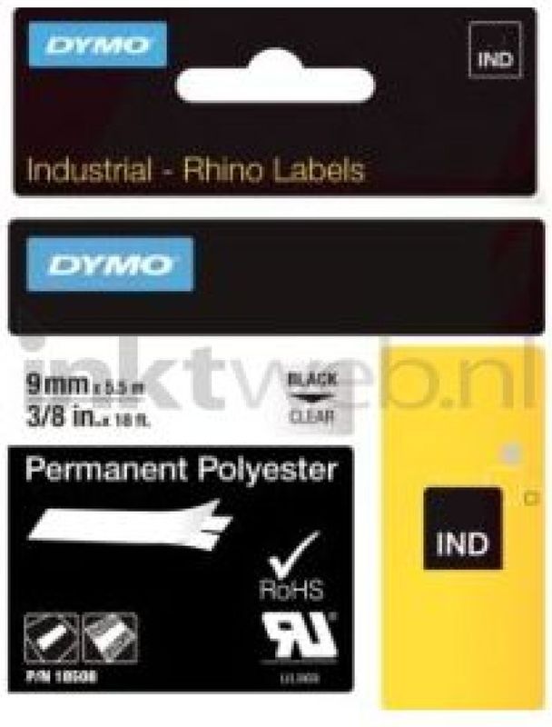 DYMO - Rhino - Industriële Labels - Transparant - 9 mm x 3,5 m - Zelfklevend
