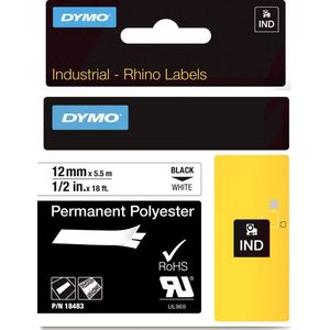DYMO S0718210 / 18483 IND Rhino tape permanent polyester zwart op wit 12mm (origineel)
