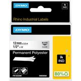 Dymo 622289 IND Rhino tape permanent polyester zwart op transparant 12 mm (origineel)