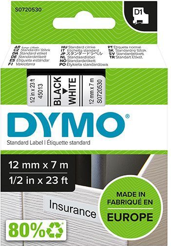 Dymo - S0720530 - Tape - Zwart op Wit - 12 mm - Origineel - 7 meter