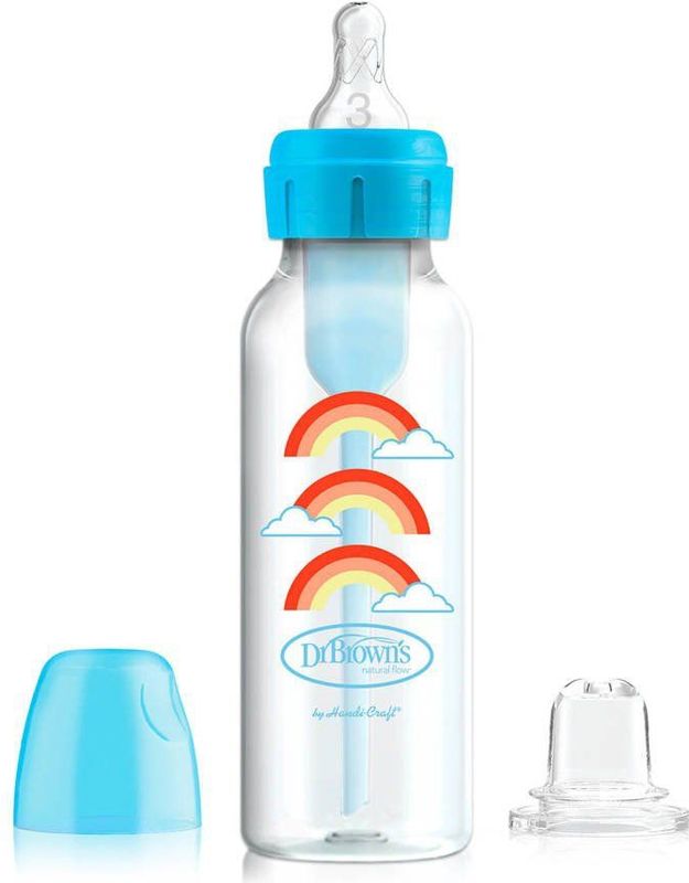 Dr. Brown’s Bottle to Sippy Starter Kit Babyfles - Smalle halsfles - 250 ml - Blauw