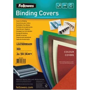 Fellowes Deckblatt, Format A4, für Bindemaschinen, aus Papier in Lederoptik, rot, 100 Stück
