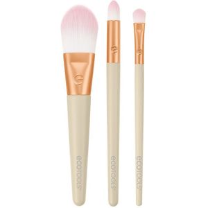 EcoTools Limited Edition Mini Borstels, Max Glow Make-up Borstel Kit, Oogmake-up & Gezicht Borstels, Voor Poeder, Vloeistoffen en Crèmes, Natuurlijke dekking, Tavel Sized, Stocking Stuffer, 3-delige