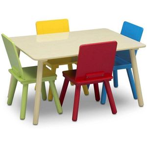 Delta Children - Kindertafel met 4 Stoelen - Kinderkamer - Duurzaam Hout - Kleurrijk