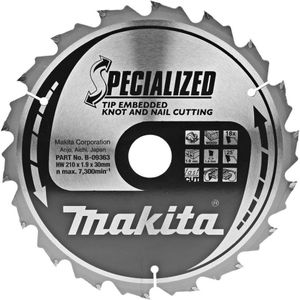 Makita Cirkelzaagblad voor Hout | Specialized: Noest/Spijker | Ø 210mm Asgat 30mm 18T - B-09363