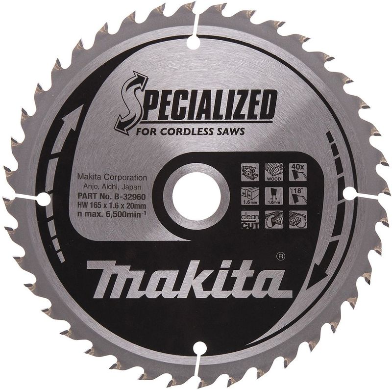 Makita Cirkelzaagblad voor Hout | Specialized: Accu | Ø 165mm Asgat 20mm 40T - B-32960