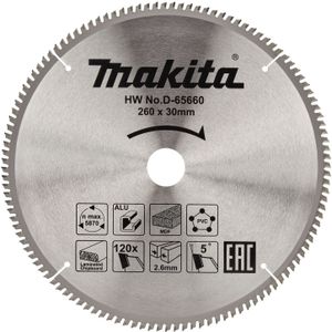 Makita Accessoires D-65660 Afkortzaagblad | div. materialen | 260x30x2,6 | 120T | 5g - D-65660